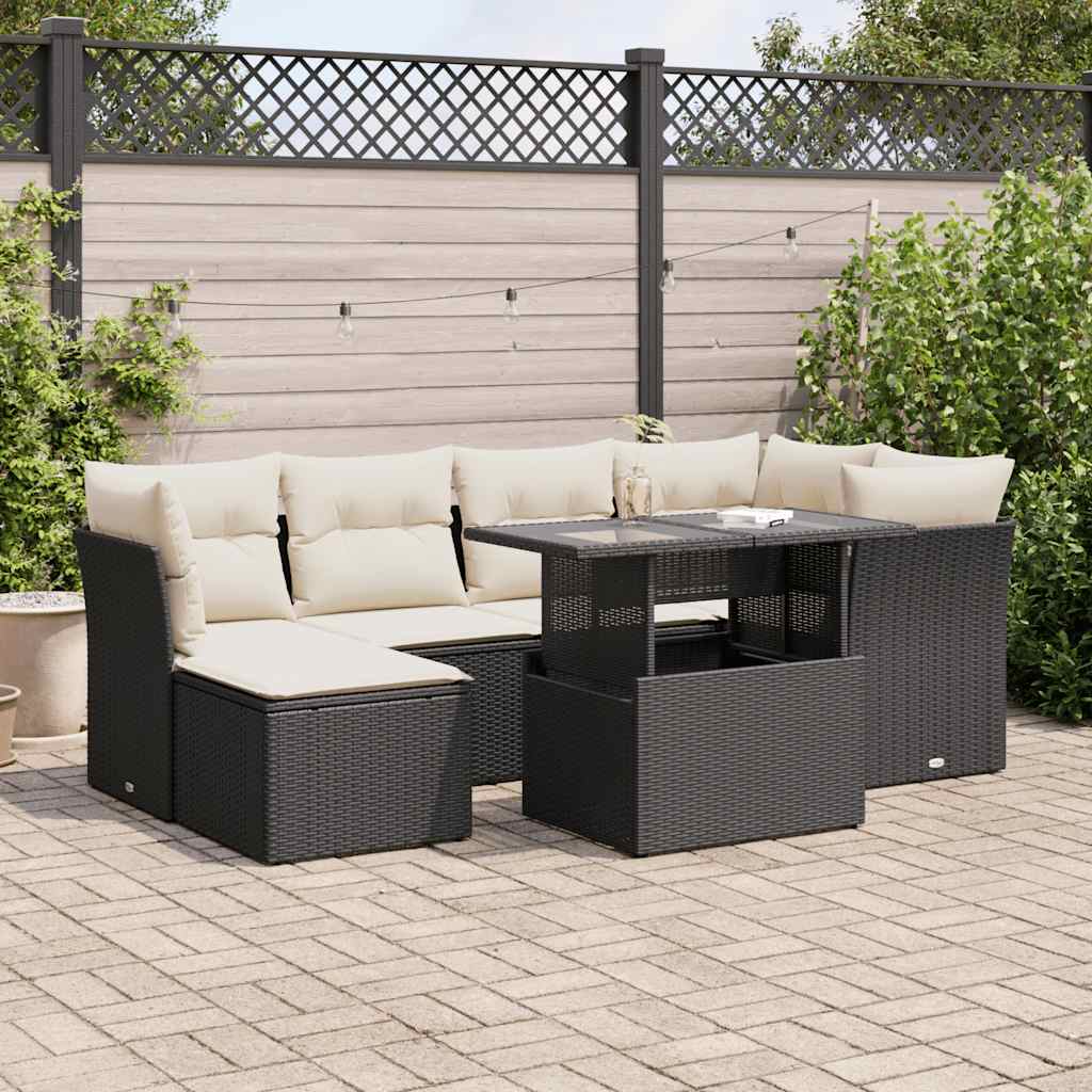 7-delige Loungeset met kussens poly rattan zwart is nu te koop bij PeponiXL, paradijselijk wonen!