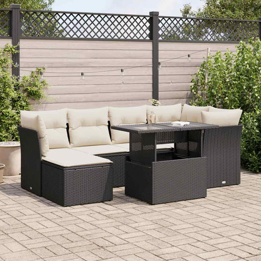 7-delige Loungeset met kussens poly rattan zwart is nu te koop bij PeponiXL, paradijselijk wonen!