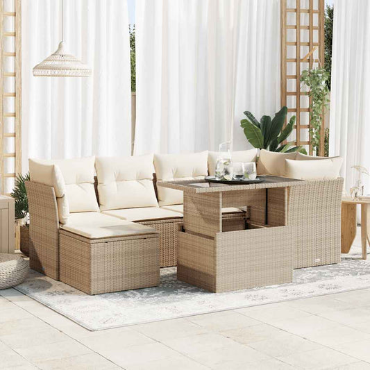 7-delige Loungeset met kussens poly rattan beige is nu te koop bij PeponiXL, paradijselijk wonen!