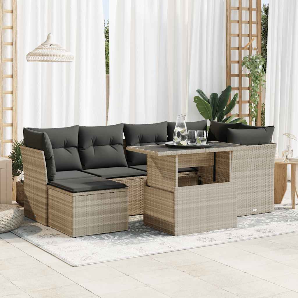 7-delige Loungeset met kussens poly rattan lichtgrijs is nu te koop bij PeponiXL, paradijselijk wonen!