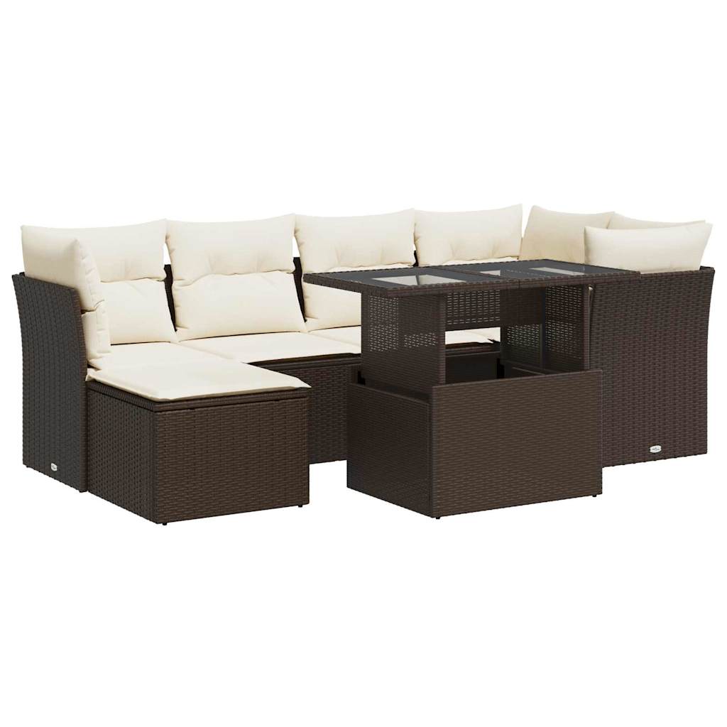 7-delige Loungeset met kussens poly rattan bruin is nu te koop bij PeponiXL, paradijselijk wonen!