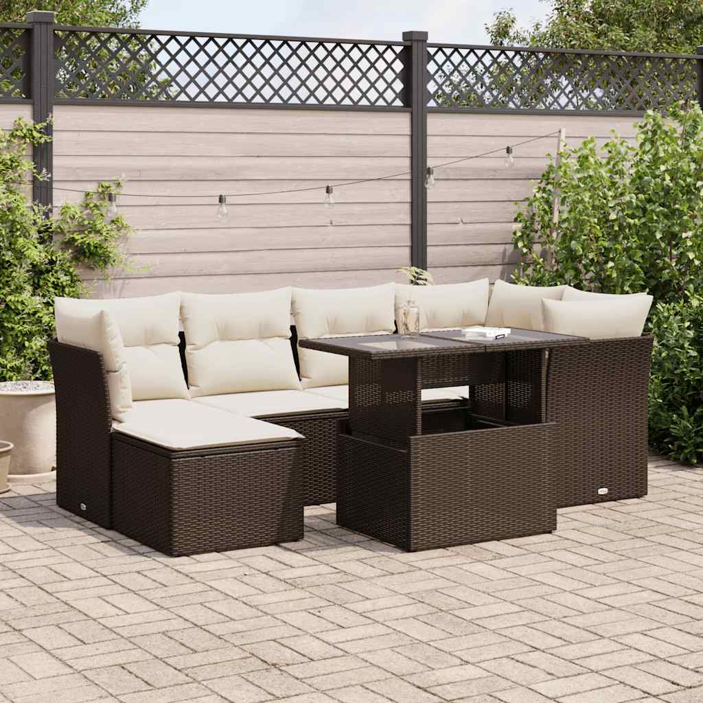 7-delige Loungeset met kussens poly rattan bruin is nu te koop bij PeponiXL, paradijselijk wonen!