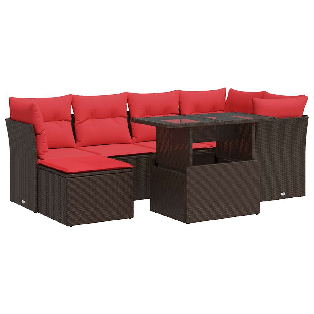 7-delige Loungeset met kussens poly rattan acacia bruin is nu te koop bij PeponiXL, paradijselijk wonen!