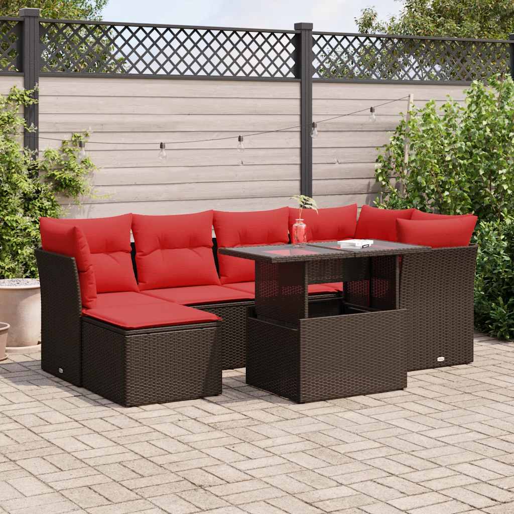 7-delige Loungeset met kussens poly rattan acacia bruin is nu te koop bij PeponiXL, paradijselijk wonen!