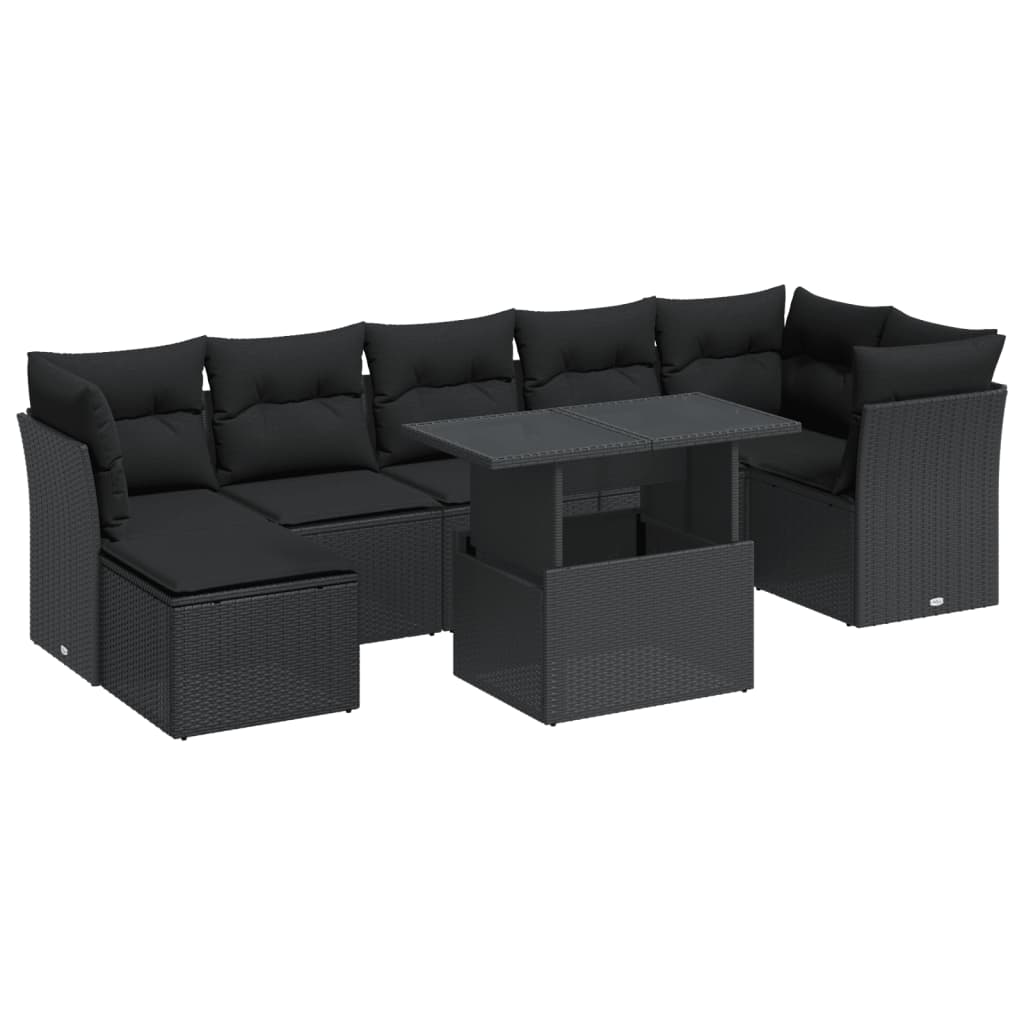 8-delige Loungeset met kussens poly rattan zwart is nu te koop bij PeponiXL, paradijselijk wonen!