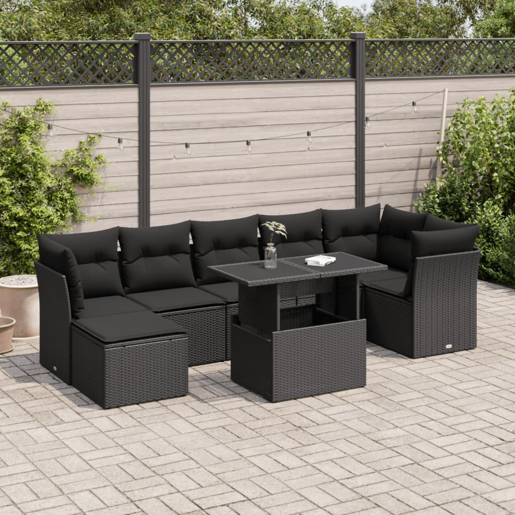 8-delige Loungeset met kussens poly rattan zwart is nu te koop bij PeponiXL, paradijselijk wonen!