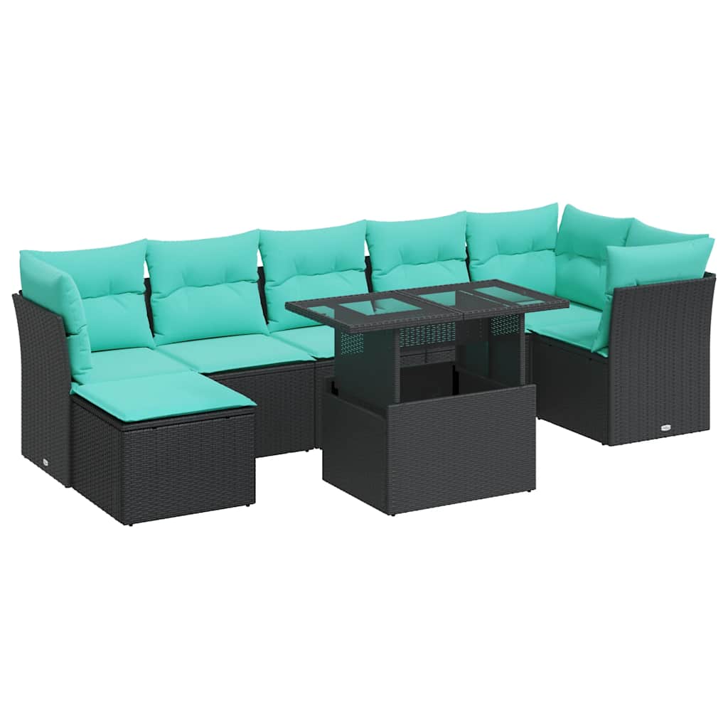 8-delige Loungeset met kussens poly rattan acacia zwart is nu te koop bij PeponiXL, paradijselijk wonen!