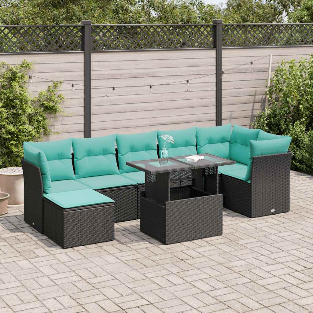 8-delige Loungeset met kussens poly rattan acacia zwart is nu te koop bij PeponiXL, paradijselijk wonen!