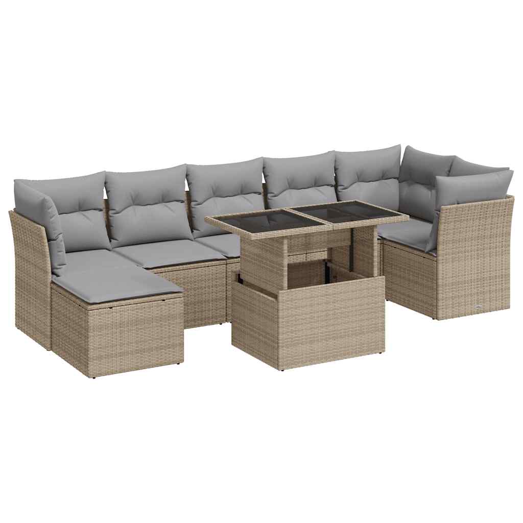 8-delige Loungeset met kussens poly rattan beige is nu te koop bij PeponiXL, paradijselijk wonen!