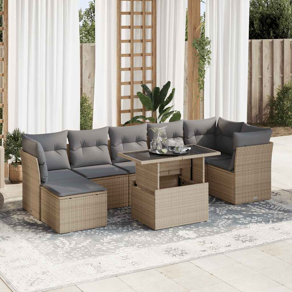 8-delige Loungeset met kussens poly rattan beige is nu te koop bij PeponiXL, paradijselijk wonen!