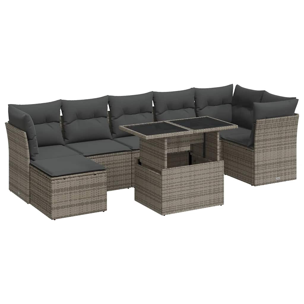 8-delige Loungeset met kussens poly rattan grijs is nu te koop bij PeponiXL, paradijselijk wonen!