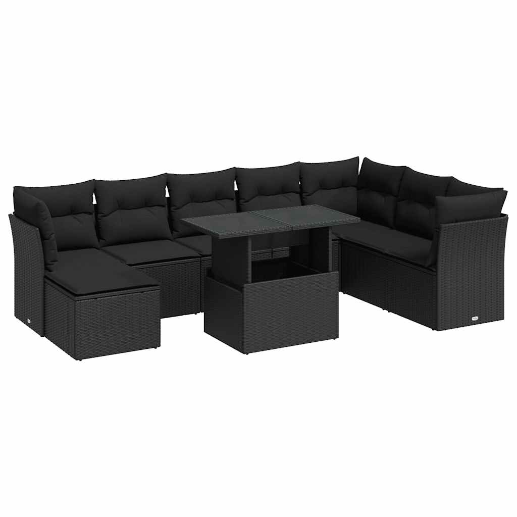 9-delige Loungeset met kussens poly rattan zwart is nu te koop bij PeponiXL, paradijselijk wonen!