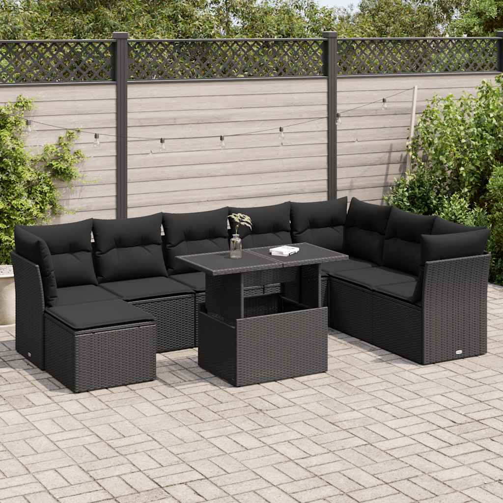9-delige Loungeset met kussens poly rattan zwart is nu te koop bij PeponiXL, paradijselijk wonen!