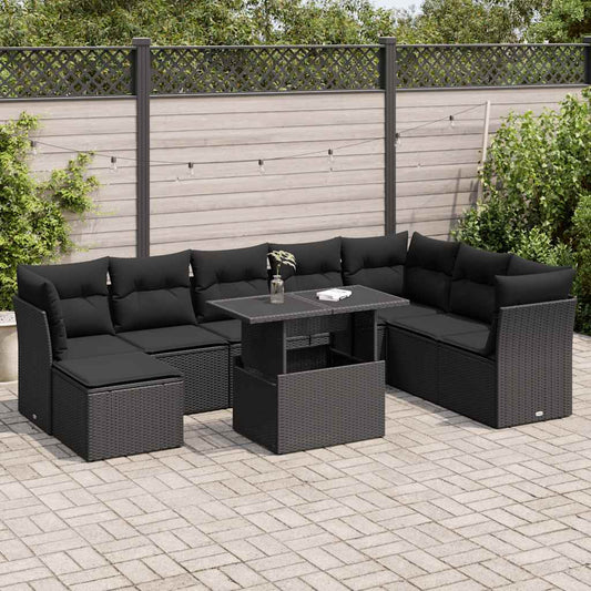 9-delige Loungeset met kussens poly rattan zwart is nu te koop bij PeponiXL, paradijselijk wonen!