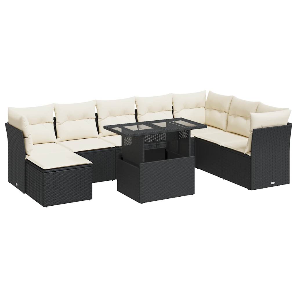 9-delige Loungeset met kussens poly rattan zwart is nu te koop bij PeponiXL, paradijselijk wonen!