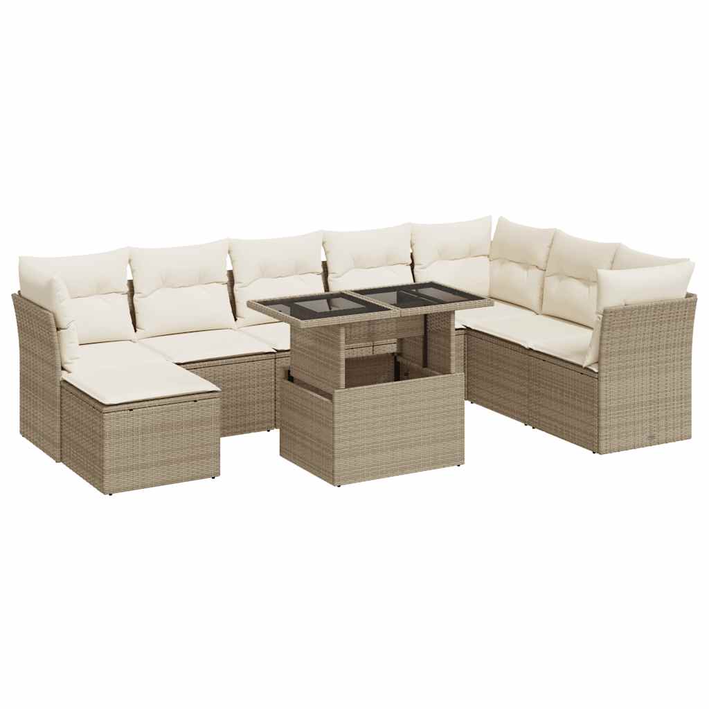 9-delige Loungeset met kussens poly rattan beige is nu te koop bij PeponiXL, paradijselijk wonen!