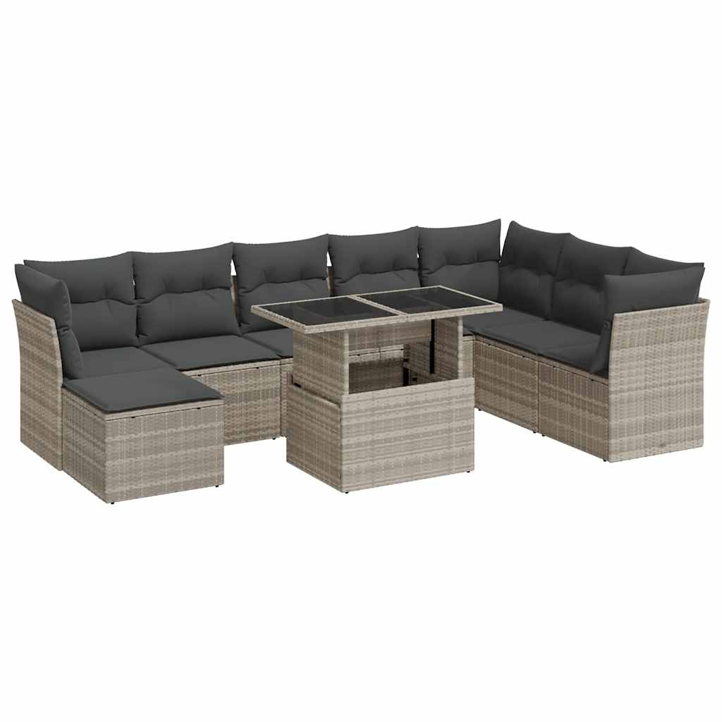 9-delige Loungeset met kussens poly rattan lichtgrijs is nu te koop bij PeponiXL, paradijselijk wonen!