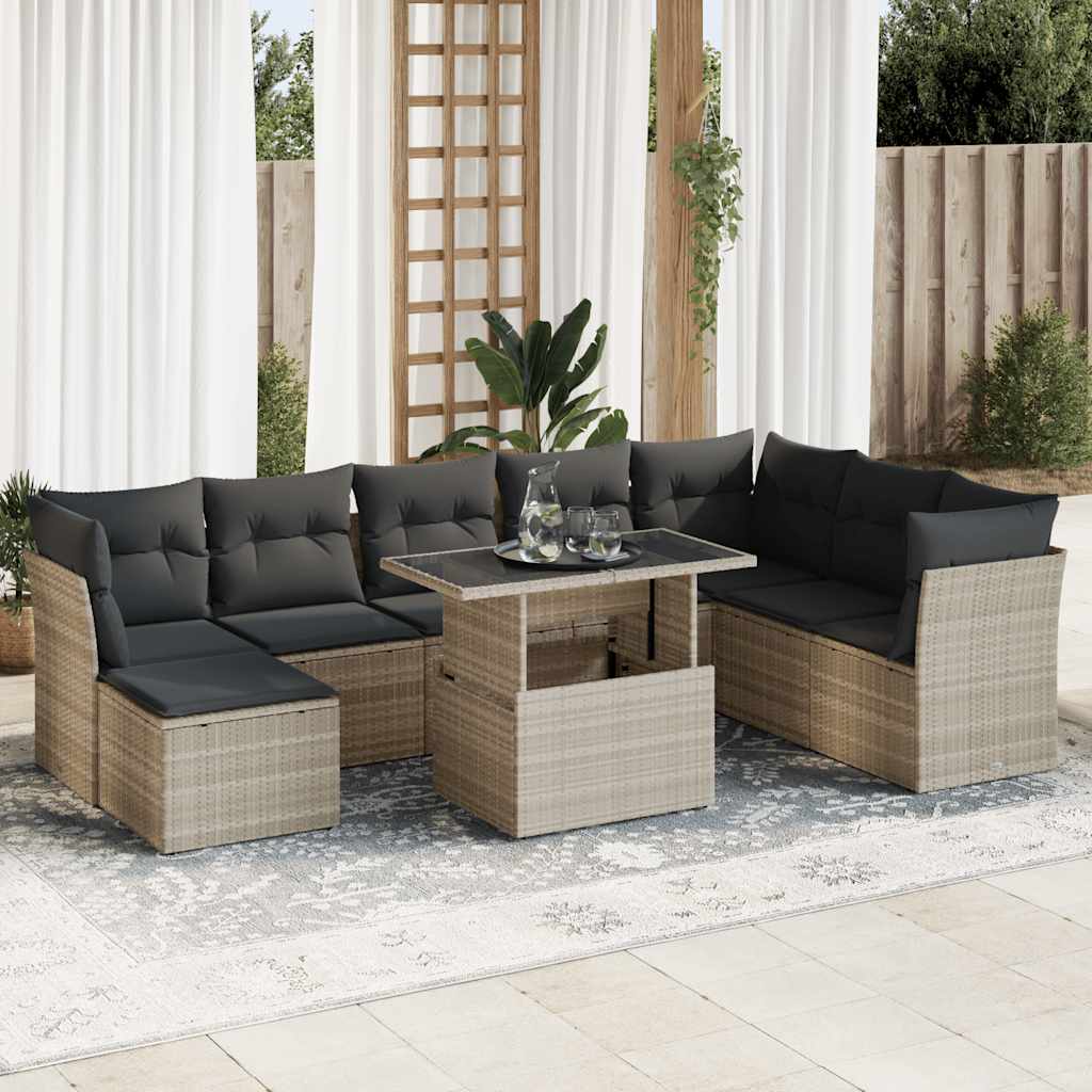 9-delige Loungeset met kussens poly rattan lichtgrijs is nu te koop bij PeponiXL, paradijselijk wonen!