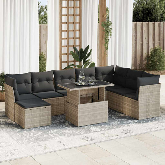 9-delige Loungeset met kussens poly rattan lichtgrijs is nu te koop bij PeponiXL, paradijselijk wonen!