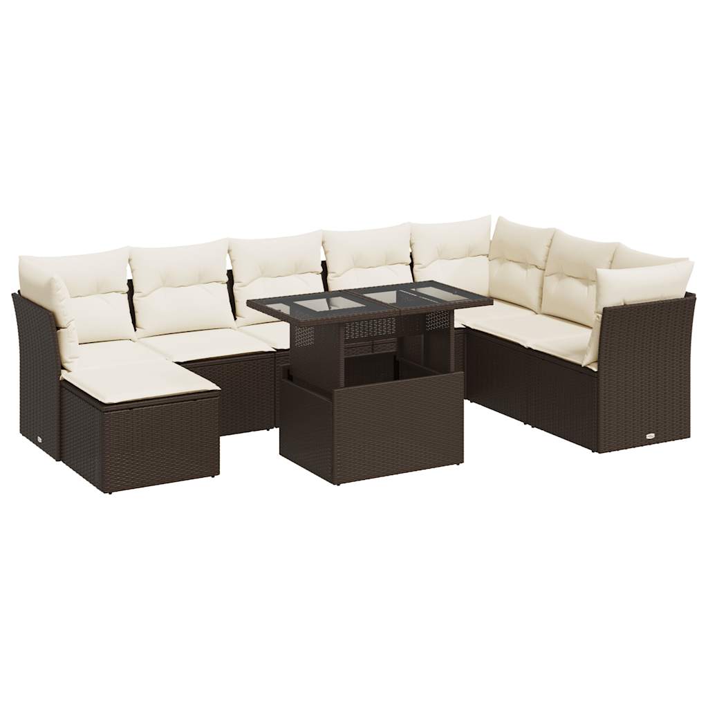 9-delige Loungeset met kussens poly rattan bruin is nu te koop bij PeponiXL, paradijselijk wonen!