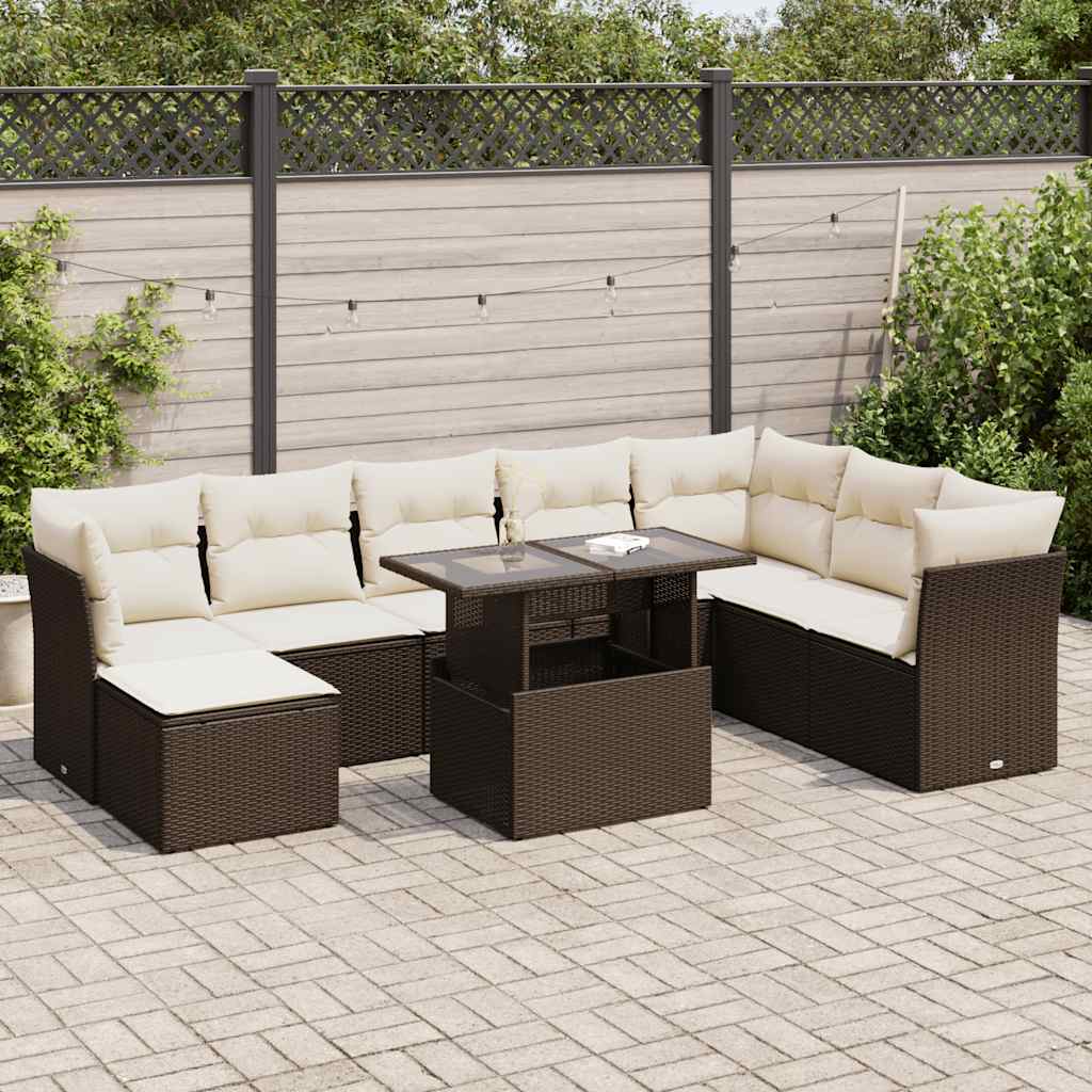9-delige Loungeset met kussens poly rattan bruin is nu te koop bij PeponiXL, paradijselijk wonen!