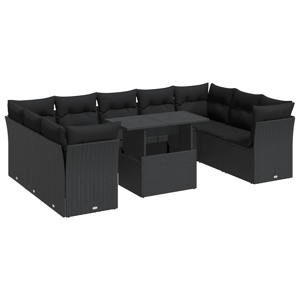 10-delige Loungeset met kussens poly rattan zwart is nu te koop bij PeponiXL, paradijselijk wonen!
