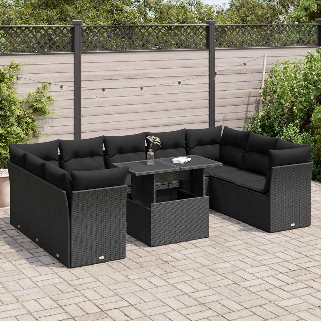 10-delige Loungeset met kussens poly rattan zwart is nu te koop bij PeponiXL, paradijselijk wonen!
