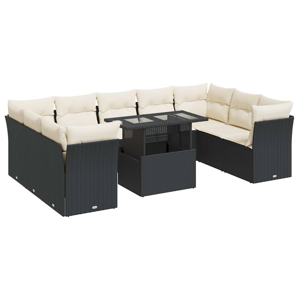 10-delige Loungeset met kussens poly rattan zwart is nu te koop bij PeponiXL, paradijselijk wonen!