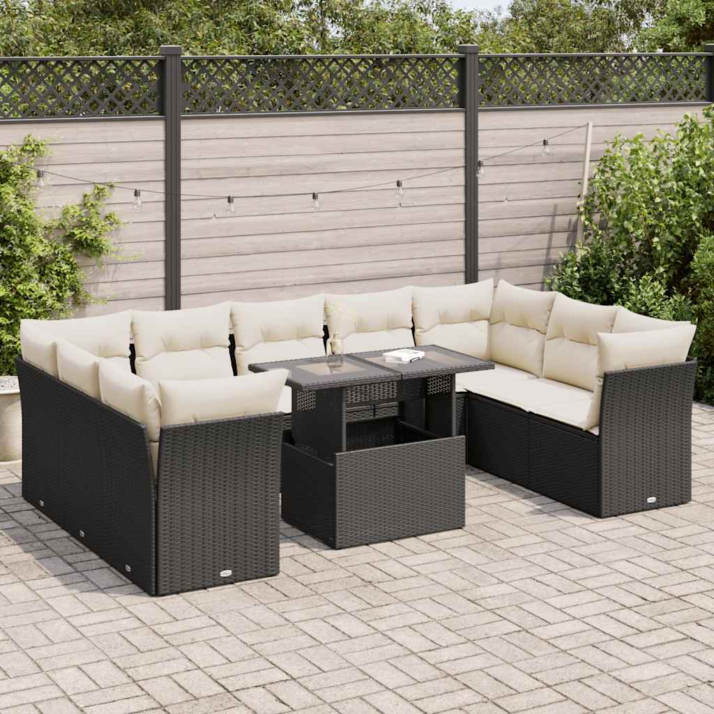 10-delige Loungeset met kussens poly rattan zwart is nu te koop bij PeponiXL, paradijselijk wonen!