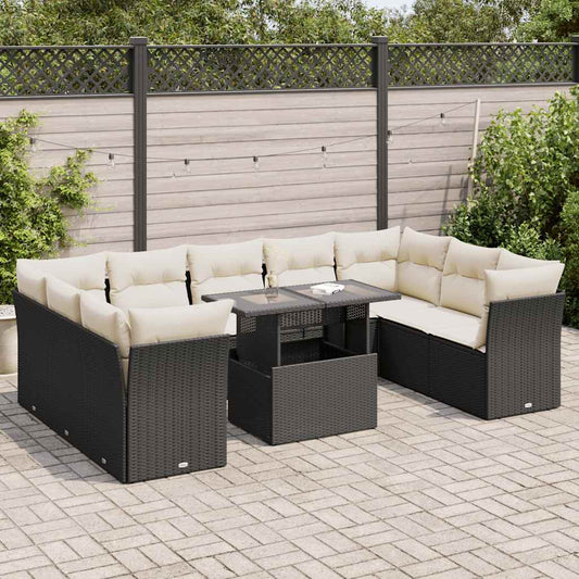10-delige Loungeset met kussens poly rattan zwart is nu te koop bij PeponiXL, paradijselijk wonen!