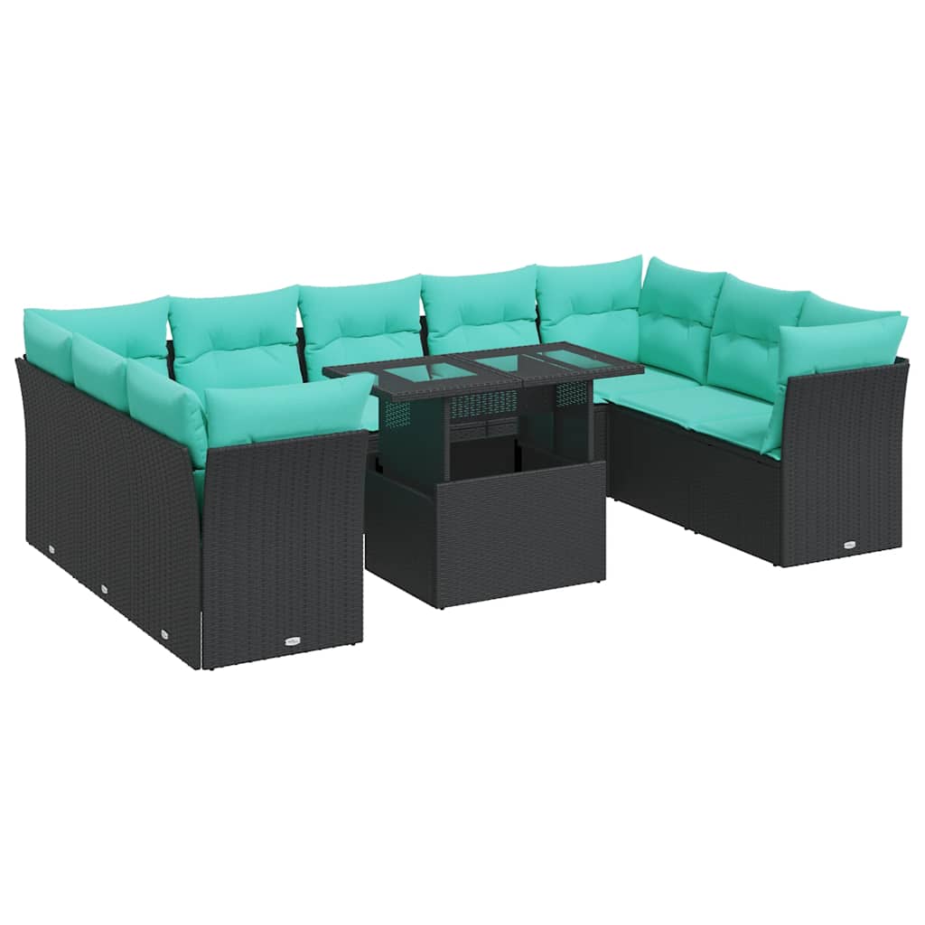10-delige Loungeset met kussens poly rattan acacia zwart is nu te koop bij PeponiXL, paradijselijk wonen!