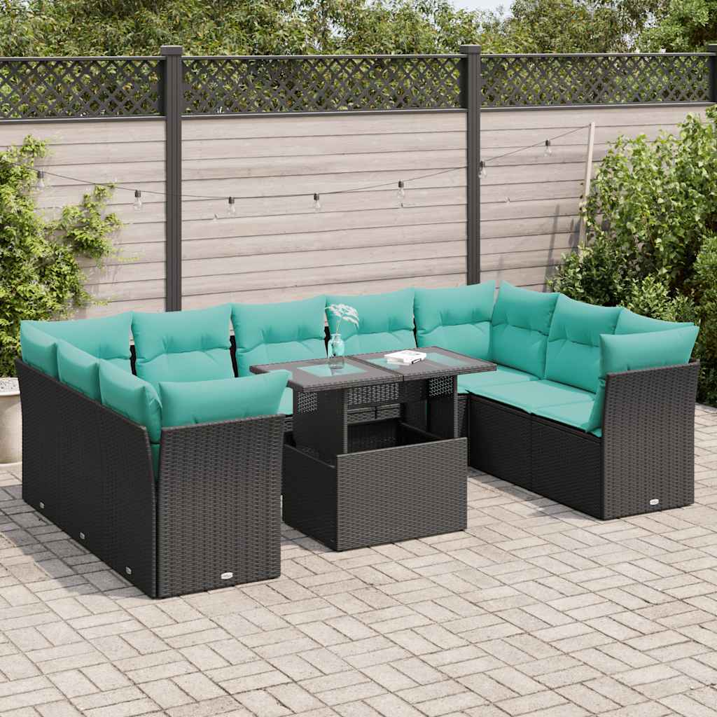 10-delige Loungeset met kussens poly rattan acacia zwart is nu te koop bij PeponiXL, paradijselijk wonen!