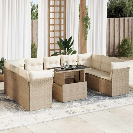 10-delige Loungeset met kussens poly rattan beige is nu te koop bij PeponiXL, paradijselijk wonen!