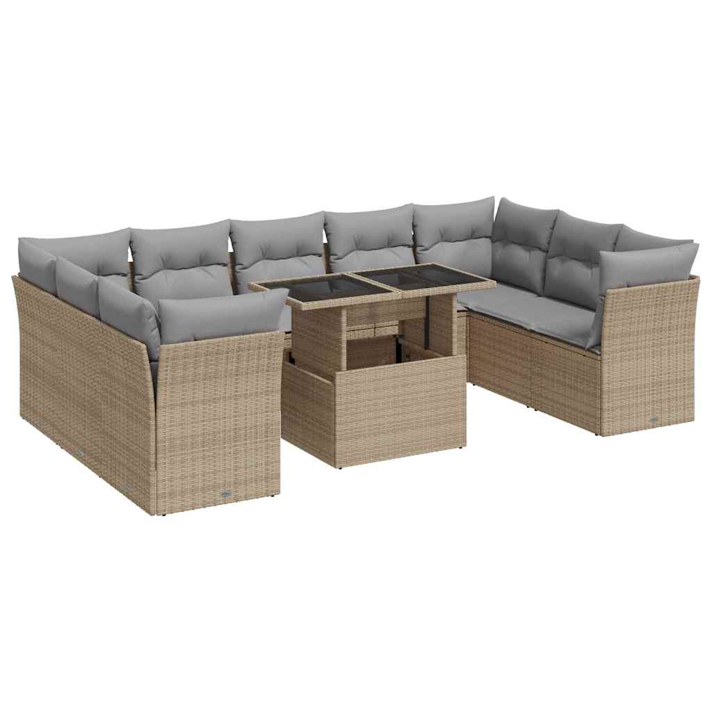 10-delige Loungeset met kussens poly rattan beige is nu te koop bij PeponiXL, paradijselijk wonen!