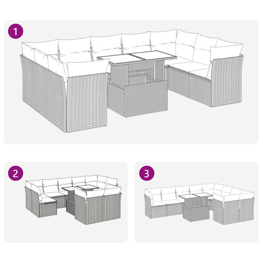 10-delige Loungeset met kussens poly rattan beige is nu te koop bij PeponiXL, paradijselijk wonen!