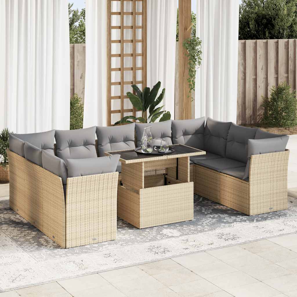 10-delige Loungeset met kussens poly rattan beige is nu te koop bij PeponiXL, paradijselijk wonen!