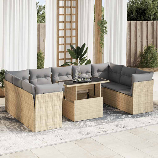 10-delige Loungeset met kussens poly rattan beige is nu te koop bij PeponiXL, paradijselijk wonen!