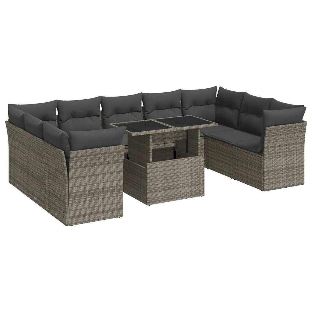 10-delige Loungeset met kussens poly rattan grijs is nu te koop bij PeponiXL, paradijselijk wonen!