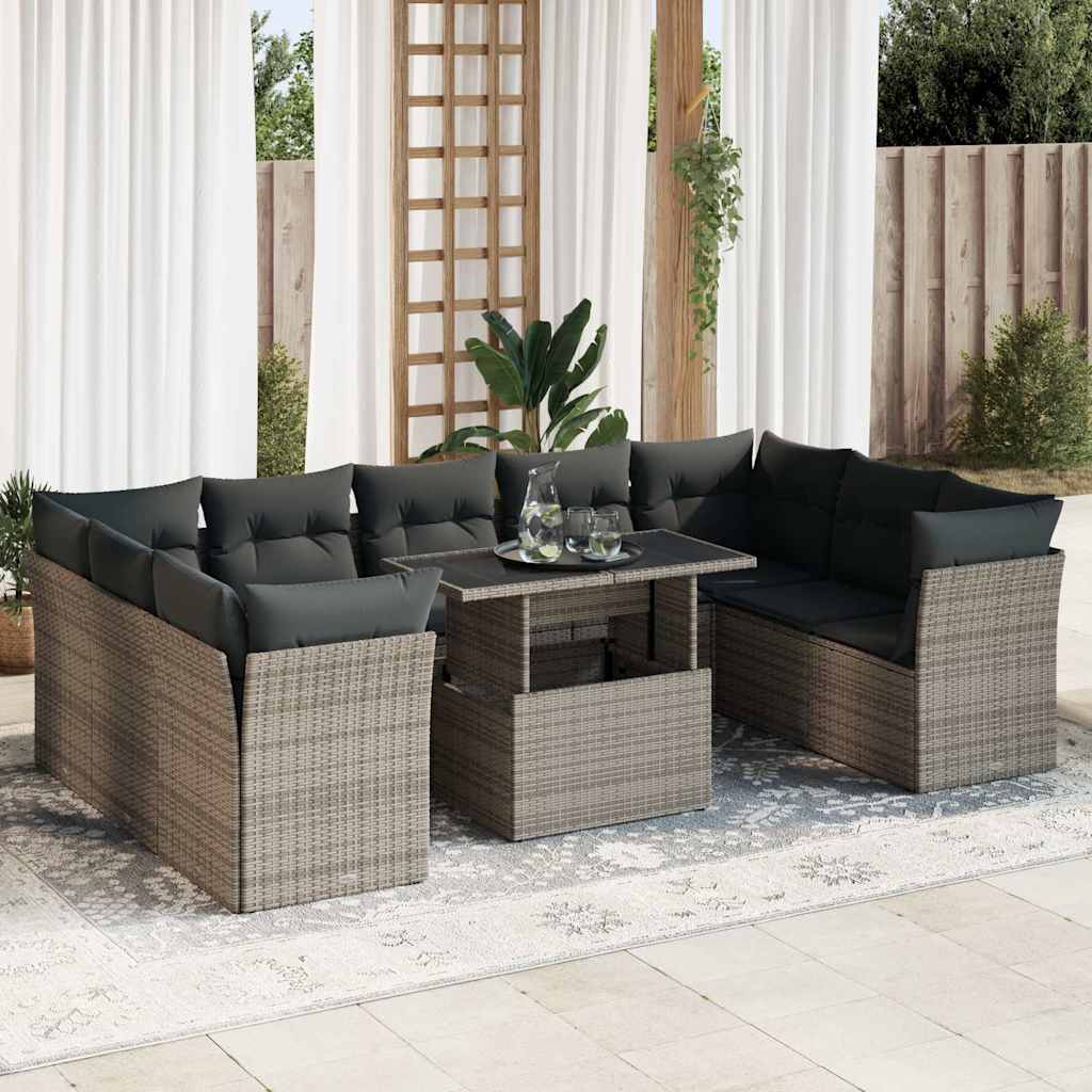 10-delige Loungeset met kussens poly rattan grijs is nu te koop bij PeponiXL, paradijselijk wonen!