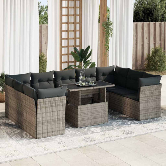 10-delige Loungeset met kussens poly rattan grijs is nu te koop bij PeponiXL, paradijselijk wonen!