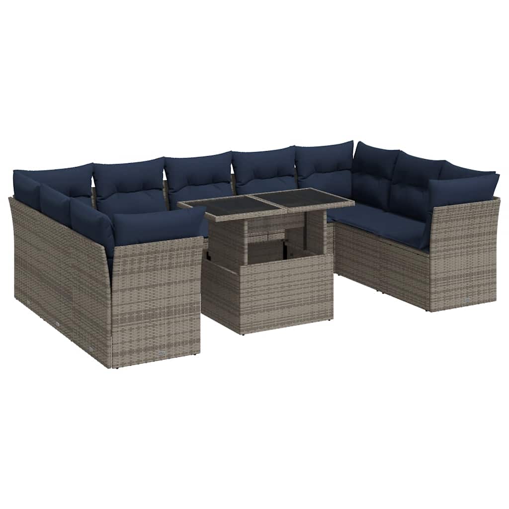 10-delige Loungeset met kussens poly rattan acacia grijs is nu te koop bij PeponiXL, paradijselijk wonen!