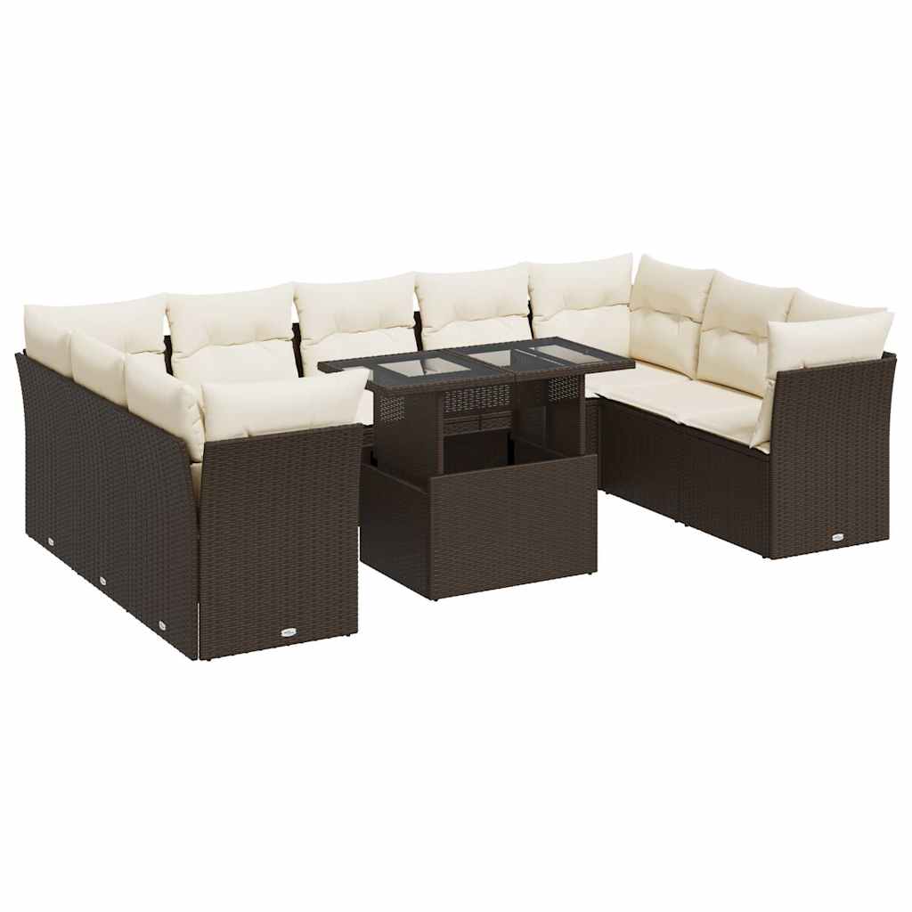 10-delige Loungeset met kussens poly rattan bruin is nu te koop bij PeponiXL, paradijselijk wonen!