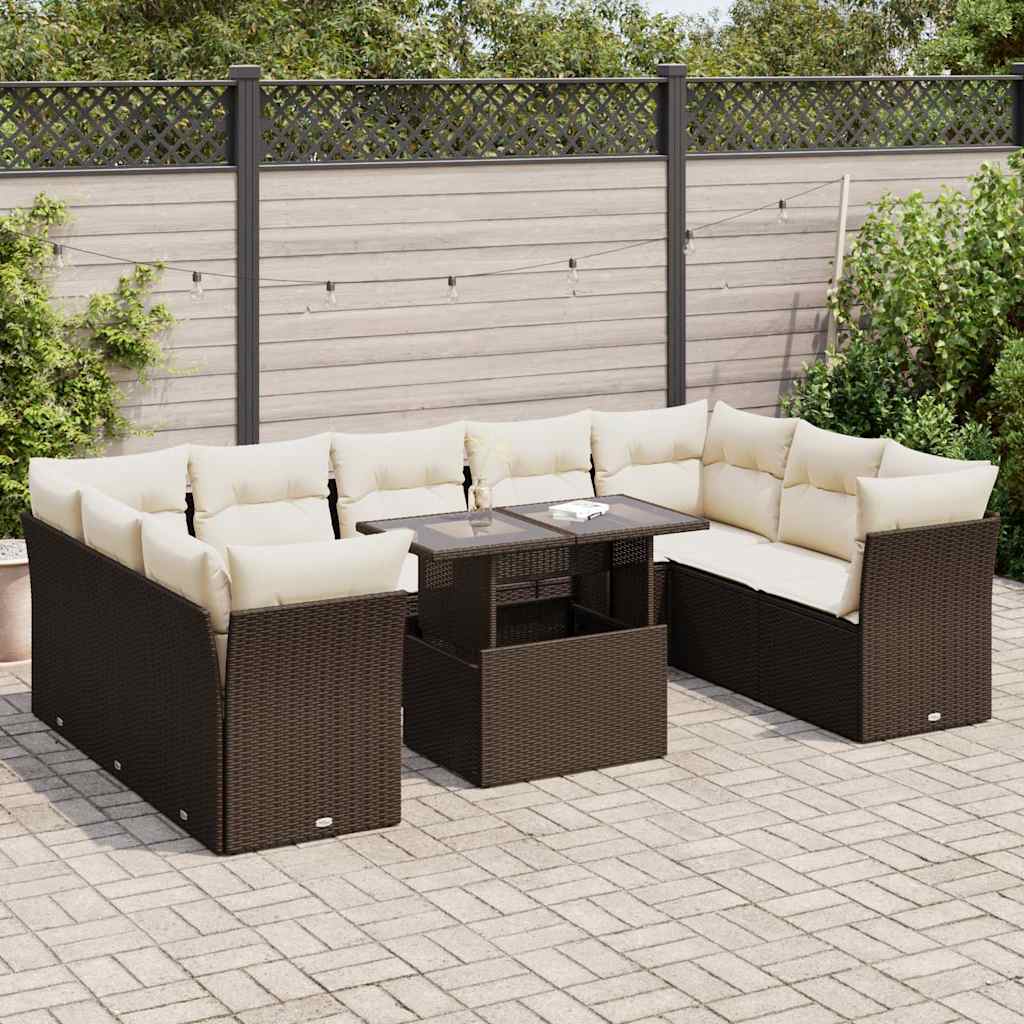 10-delige Loungeset met kussens poly rattan bruin is nu te koop bij PeponiXL, paradijselijk wonen!