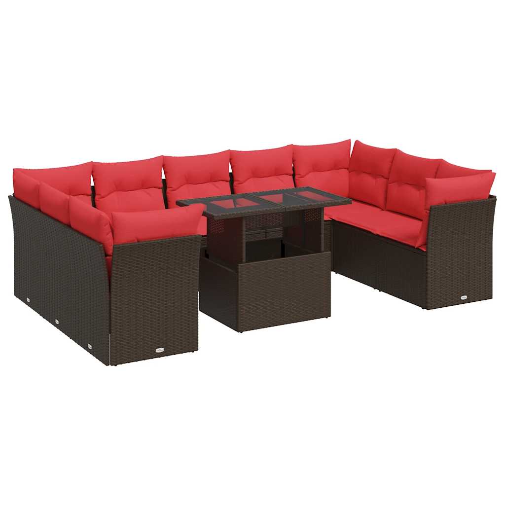 10-delige Loungeset met kussens poly rattan acacia bruin is nu te koop bij PeponiXL, paradijselijk wonen!