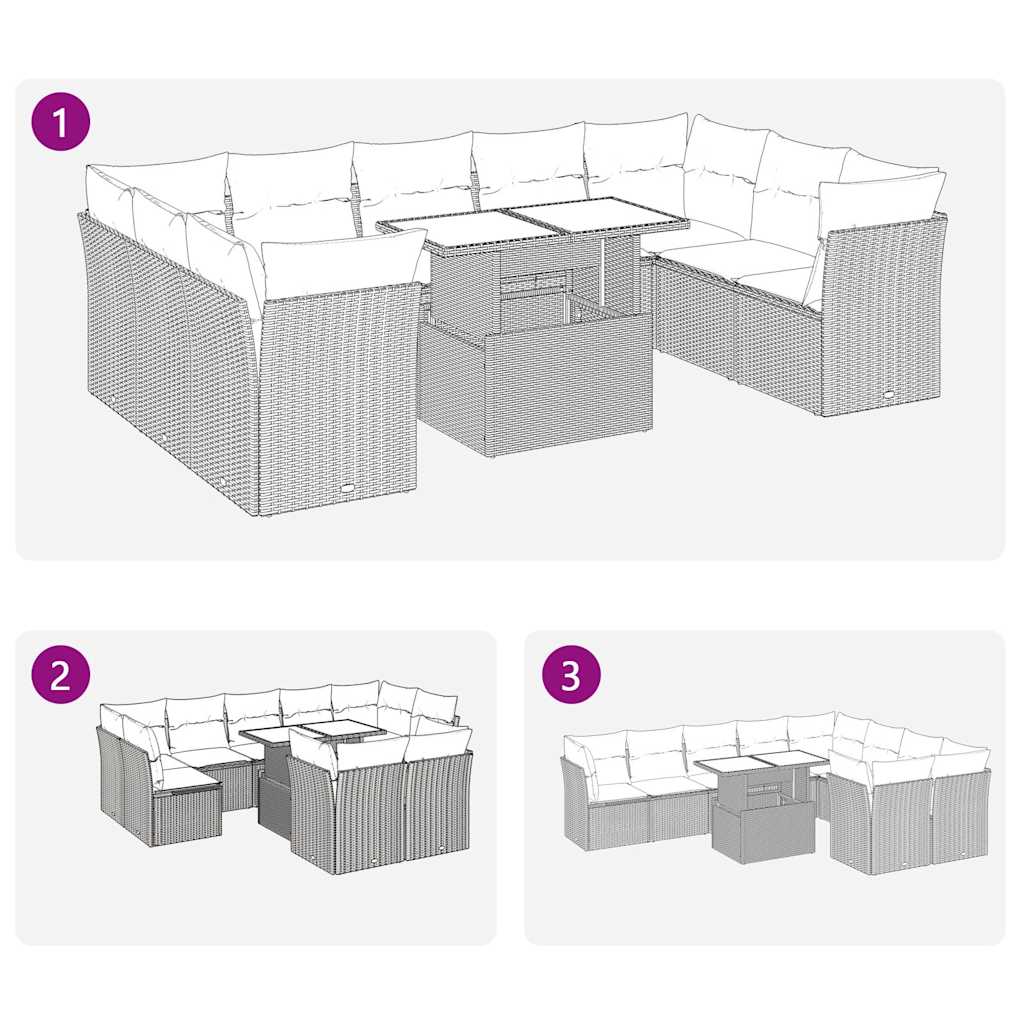 10-delige Loungeset met kussens poly rattan acacia bruin is nu te koop bij PeponiXL, paradijselijk wonen!
