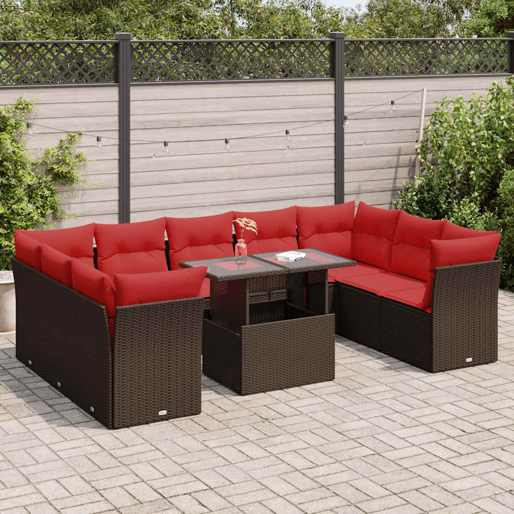 10-delige Loungeset met kussens poly rattan acacia bruin is nu te koop bij PeponiXL, paradijselijk wonen!