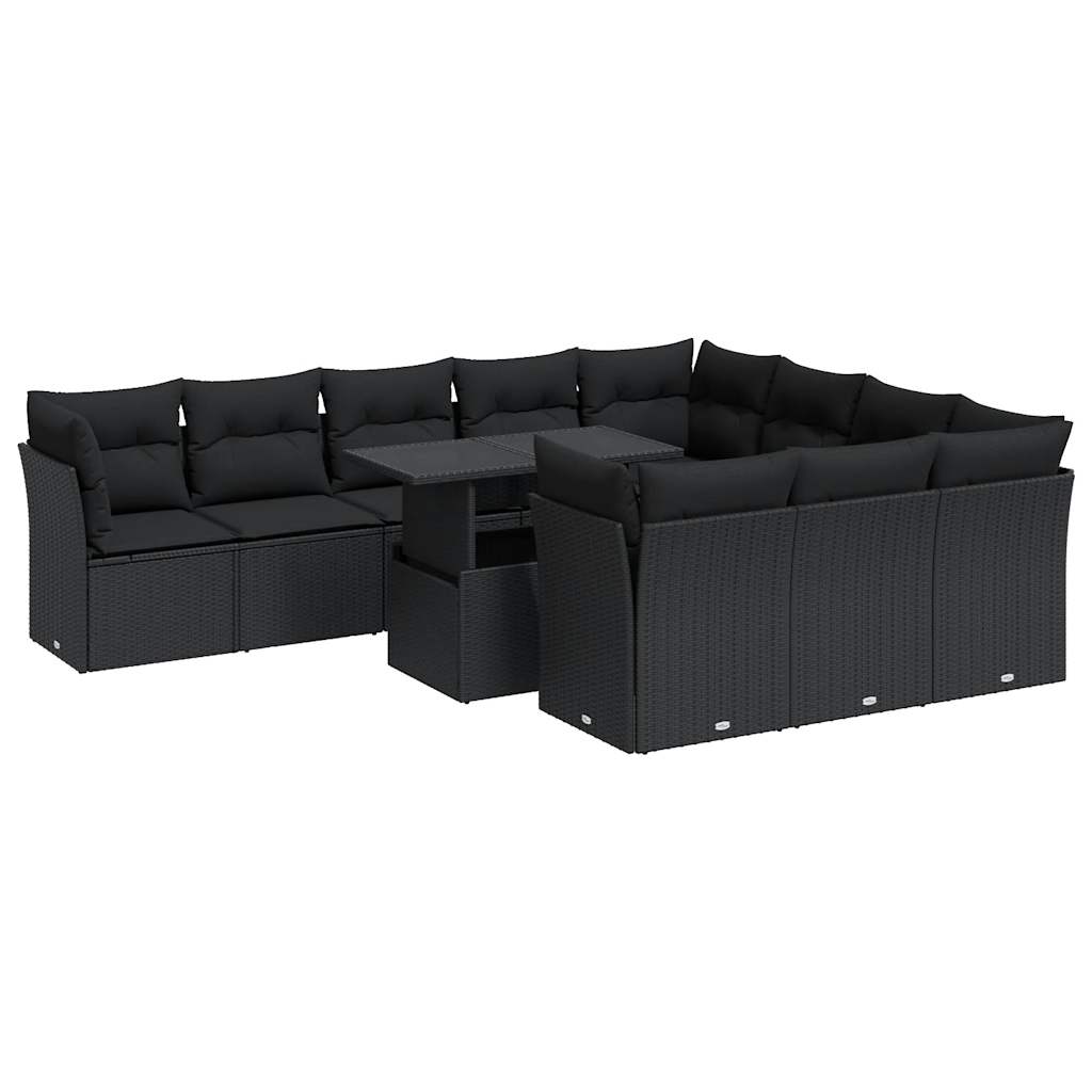 11-delige Loungeset met kussens poly rattan zwart is nu te koop bij PeponiXL, paradijselijk wonen!