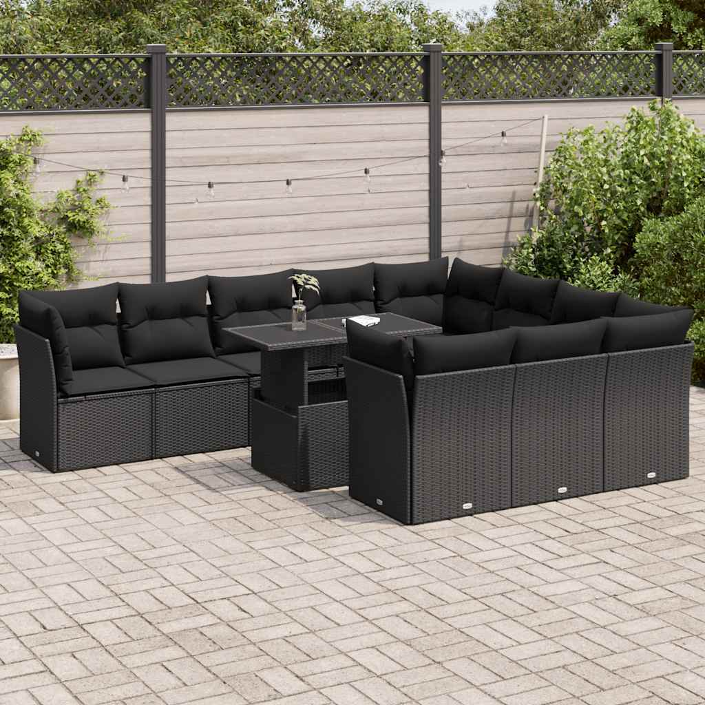 11-delige Loungeset met kussens poly rattan zwart is nu te koop bij PeponiXL, paradijselijk wonen!