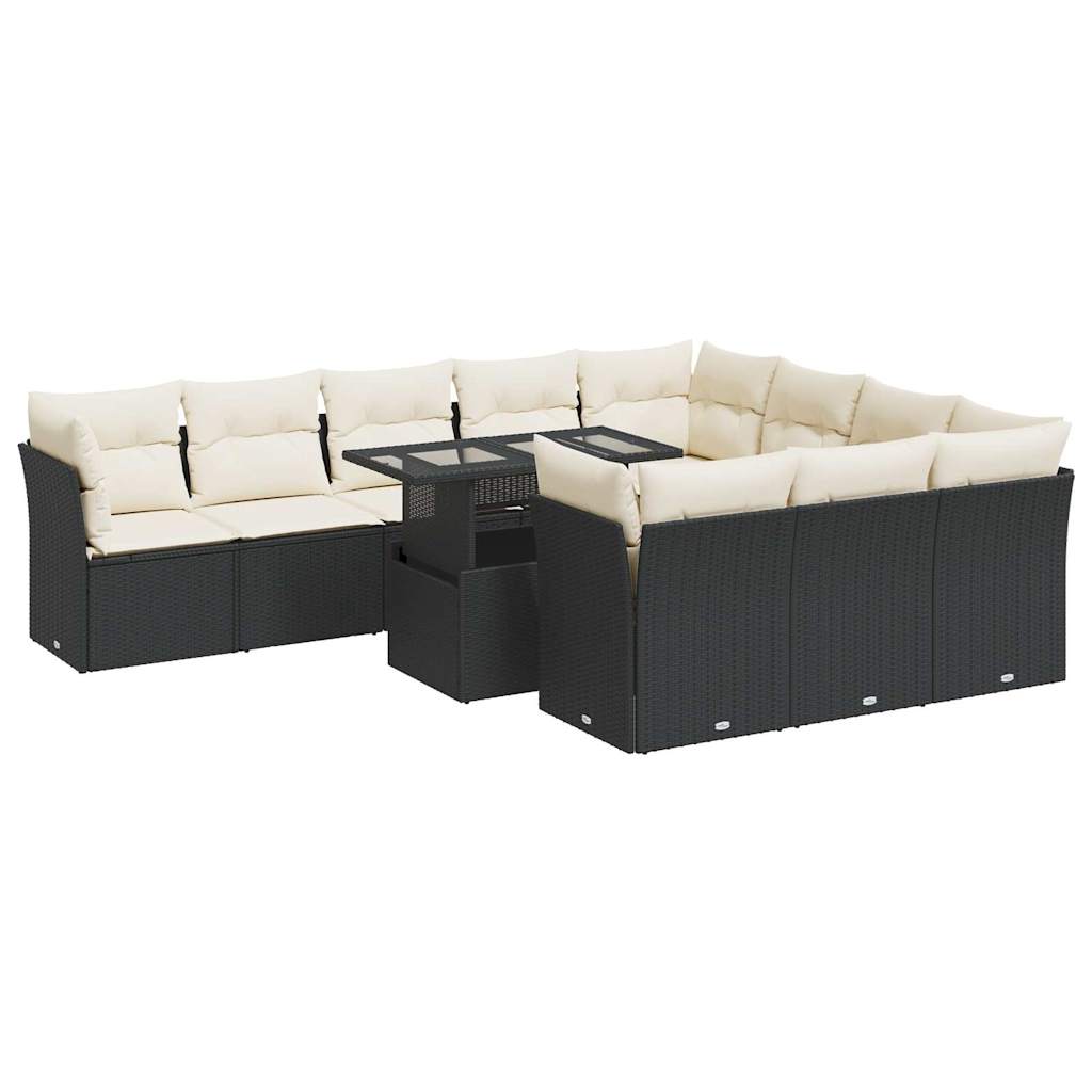 11-delige Loungeset met kussens poly rattan zwart is nu te koop bij PeponiXL, paradijselijk wonen!