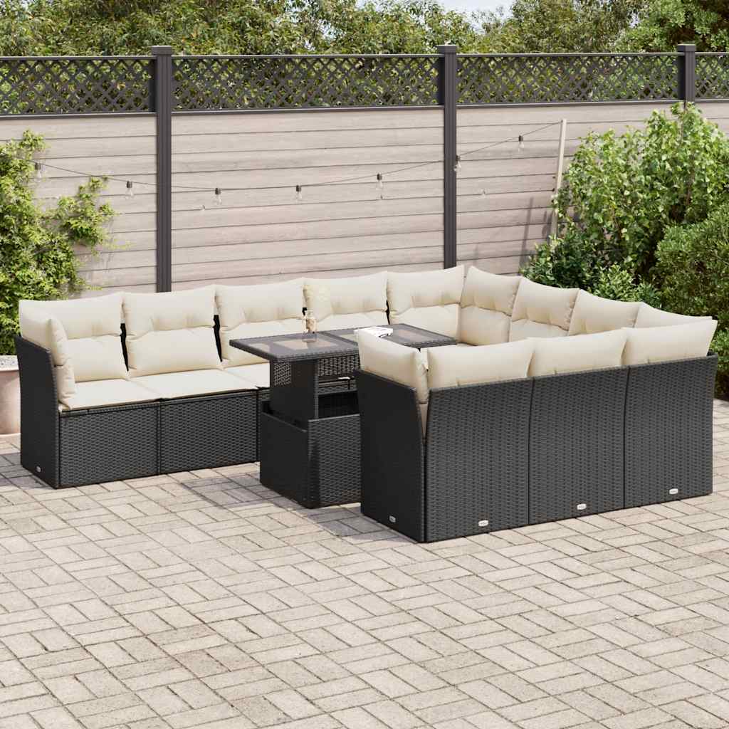 11-delige Loungeset met kussens poly rattan zwart is nu te koop bij PeponiXL, paradijselijk wonen!